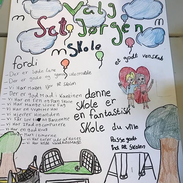 Valgplakat lavet af elever på Sct. Jørgens Skole
